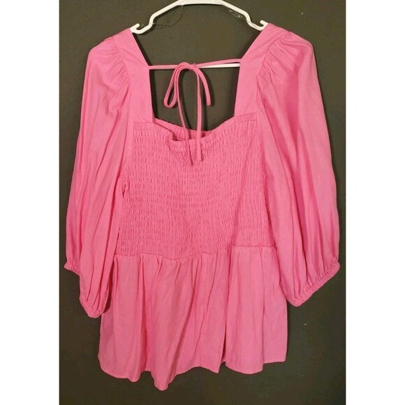 Ava & Viv Plus Size XXL 2X Puff Sleeve Pink Peplum Coquette Girly Cotton Blouse - Picture 7 of 8